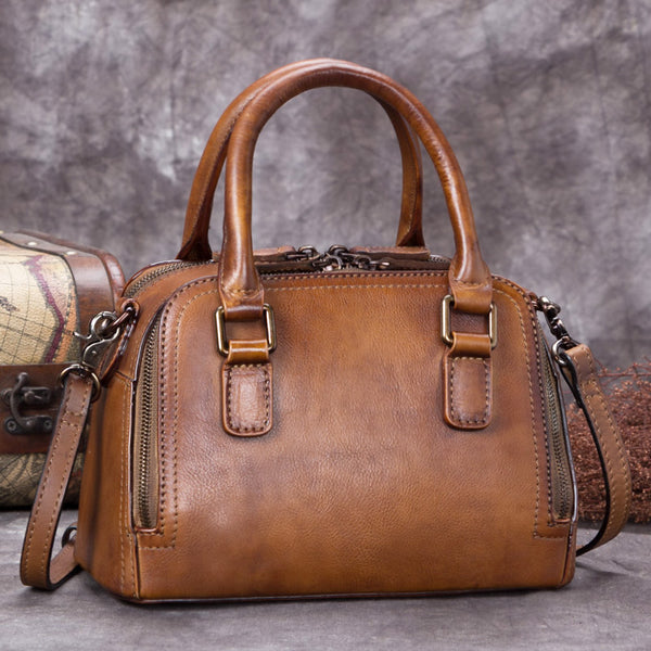 Vintage Women's Genuine Leather Handbags Over The Shoulder Purse For Women Brown
