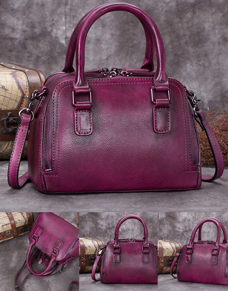 Vintage Women's Genuine Leather Handbags Over The Shoulder Purse For Women Cute
