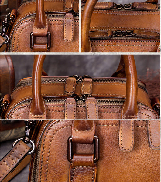 Vintage Women's Genuine Leather Handbags Over The Shoulder Purse For Women Details