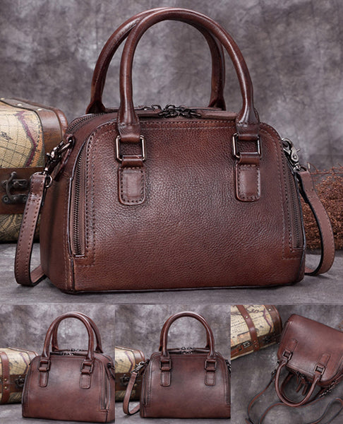 Vintage Women's Genuine Leather Handbags Over The Shoulder Purse For Women Durable