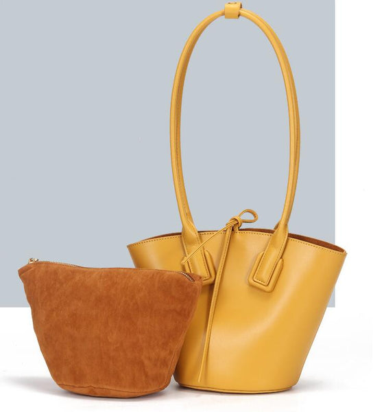 Small Womens Genuine Leather Bucket Handbags Shoulder Bag For Women Durable