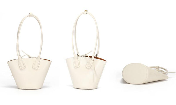 Small Womens Genuine Leather Bucket Handbags Shoulder Bag For Women Handmade