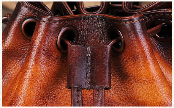 Small Womens Genuine Leather Drawstring Bucket Bag Crossbody Purse For Women Durable