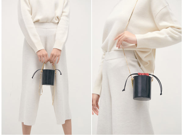 Small Womens Green Leather Crossbody Bucket Bag Handbags Purse for Women Genuine Leather