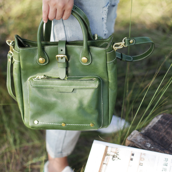 Small Womens Green Leather Crossbody Tote Bag Shoulder Handbags Purse for Women Affordable