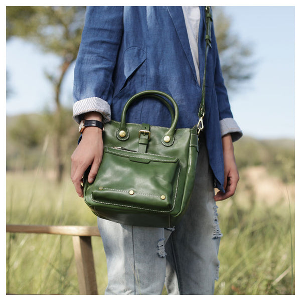 Small Womens Green Leather Crossbody Tote Bag Shoulder Handbags Purse for Women Boutique
