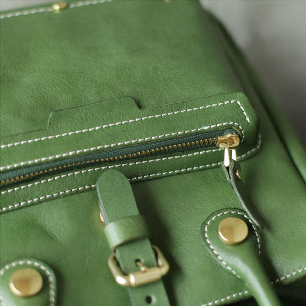 Small Womens Green Leather Crossbody Tote Bag Shoulder Handbags Purse for Women Details