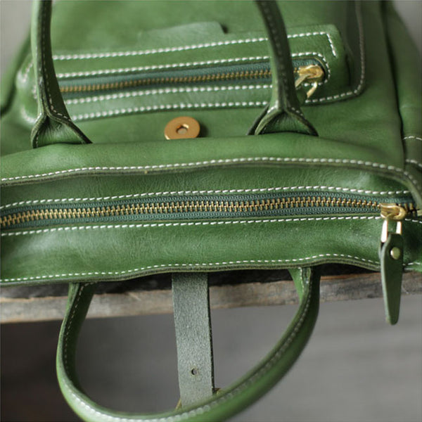 Small Womens Green Leather Crossbody Tote Bag Shoulder Handbags Purse for Women Handmade