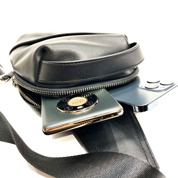 Small Womens Leather Chest Backpack Purse Black Sling Bags Capacity