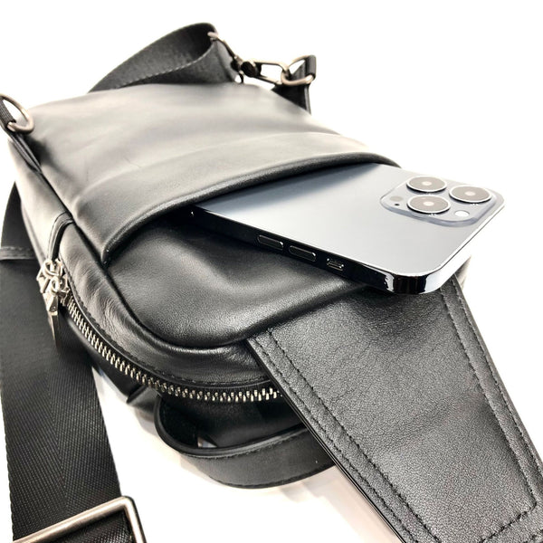 Small Womens Leather Chest Backpack Purse Black Sling Bags Details