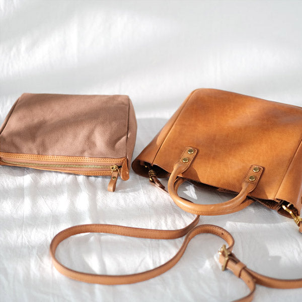 Small Womens Leather Crossbody Tote Brown Leather Handbag For Women Details