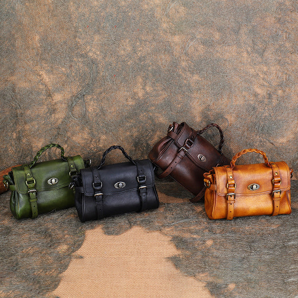 Vintage Womens Black Handbag genuine leather over the shoulder purse for women