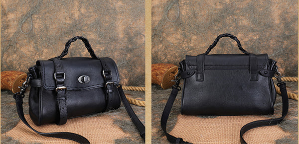 Small Womens Leather Satchel Purse Genuine Leather Crossbody Bags Black