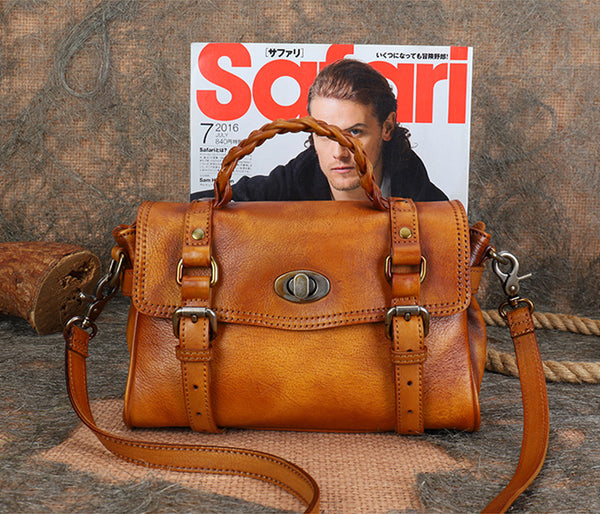 Small Womens Leather Satchel Purse Genuine Leather Crossbody Bags Brown