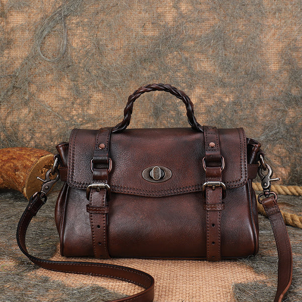 Small Womens Leather Satchel Purse Genuine Leather Crossbody Bags Funky