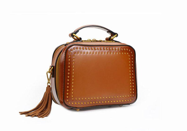 Small Womens Squar Leather Crossbody Purse Shoulder Handbags For Women Handmade