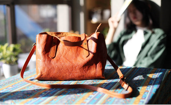 Small Womens Tote Bag Brown Leather Handbags Crossbody Bags for Women Handmade