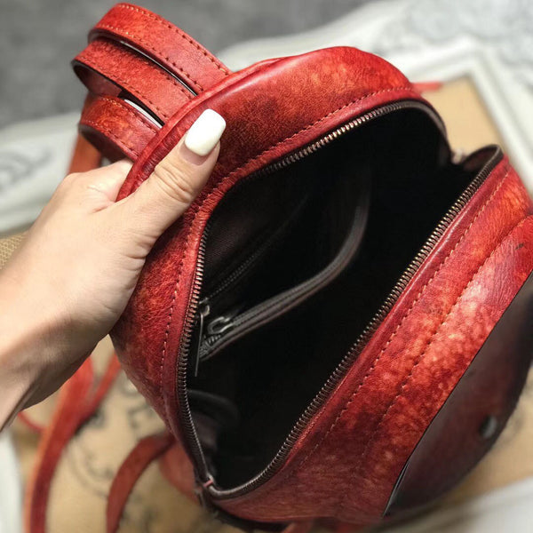 Small Womens Vintage Leather Backpack Purse Brown Rucksack Inside