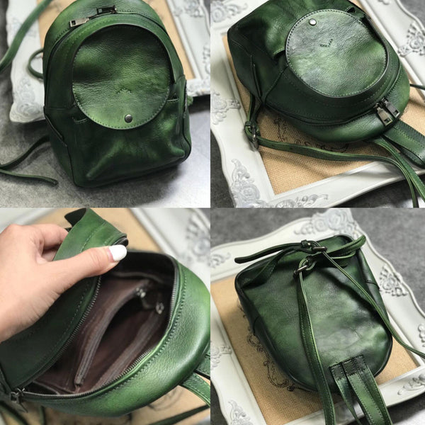 Small Womens Vintage Leather Backpack Purse Brown Rucksack Online