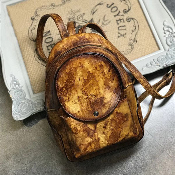 Small Womens Vintage Leather Backpack Purse Brown Rucksack Stylish