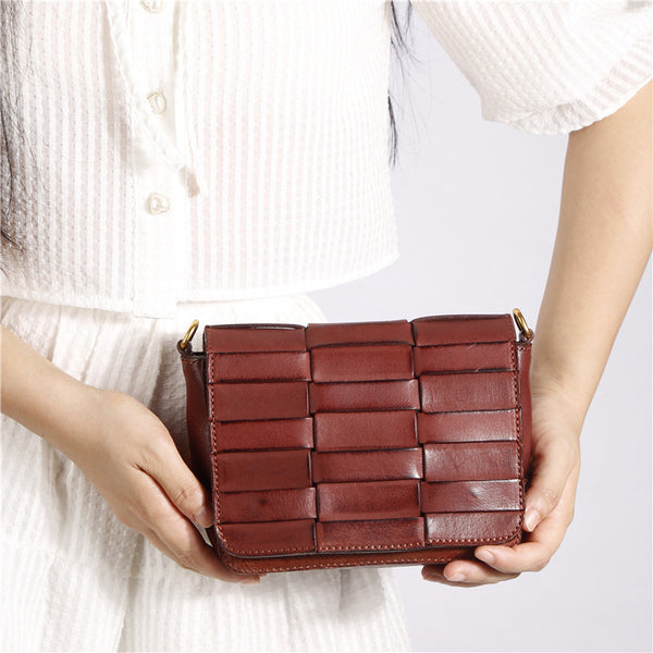 Small Womens Woven Leather Side Bag Over The Shoulder Purse