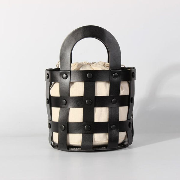 Small Woven Leather Bucket Shoulder Bag Handbags For Women Accessories