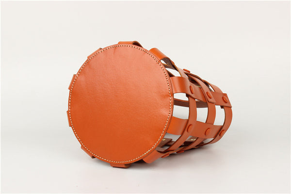 Small Woven Leather Bucket Shoulder Bag Handbags For Women Cute