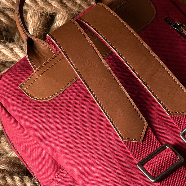 Square Women's Canvas And Leather Backpack Purse Rucksack Bag For Women Details
