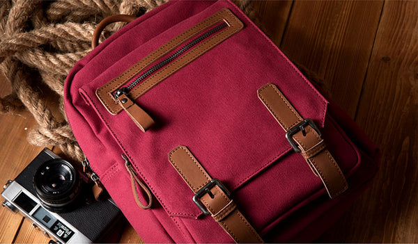 Square Women's Canvas And Leather Backpack Purse Rucksack Bag For Women Durable