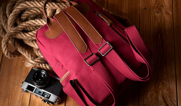 Square Women's Canvas And Leather Backpack Purse Rucksack Bag For Women Handmade