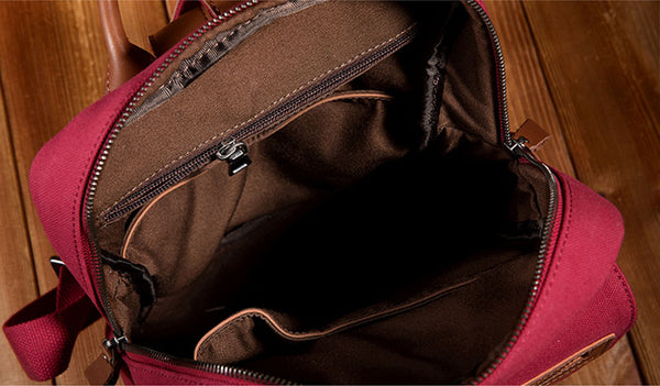 Square Women's Canvas And Leather Backpack Purse Rucksack Bag For Women Inside
