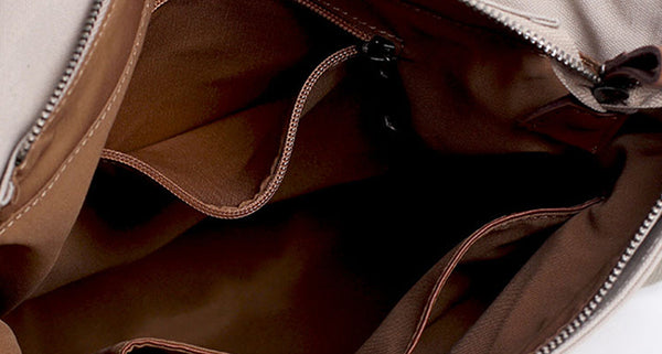 Square Green Canvas Leather Rucksack Travel Backpack Purse Bags for Women Inside