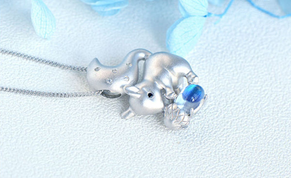 Squirrel Shaped Ladies Sterling Silver Moonstone Pendant Necklace June Birthstone Jewelry For Womens Fashion