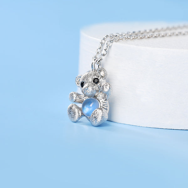 Sterling Silver Bear Moonstone Pendant Necklace For Women Beautiful