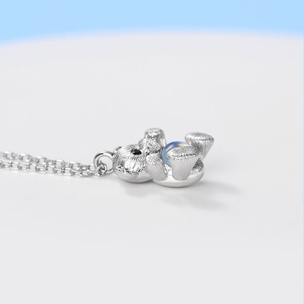 Sterling Silver Bear Moonstone Pendant Necklace For Women Fashion