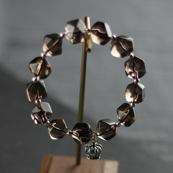 Sterling Silver Crown and Grey Crystal Beaded Bracelets for Women Accessories