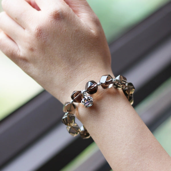 Sterling Silver Crown and Grey Crystal Beaded Bracelets for Women Affordable