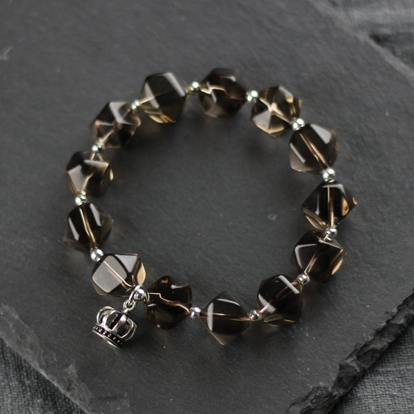 Sterling Silver Crown and Grey Crystal Beaded Bracelets for Women Beautiful