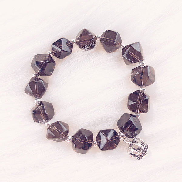 Sterling Silver Crown and Grey Crystal Beaded Bracelets for Women Chic