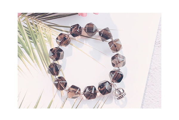 Sterling Silver Crown and Grey Crystal Beaded Bracelets for Women Cool