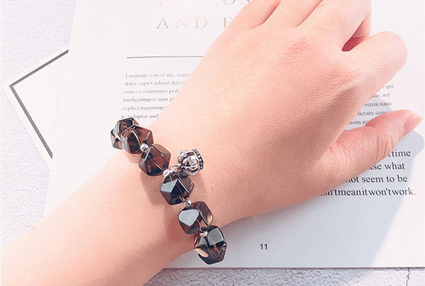Sterling Silver Crown and Grey Crystal Beaded Bracelets for Women Fashion