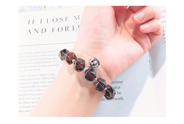Sterling Silver Crown and Grey Crystal Beaded Bracelets for Women Gift