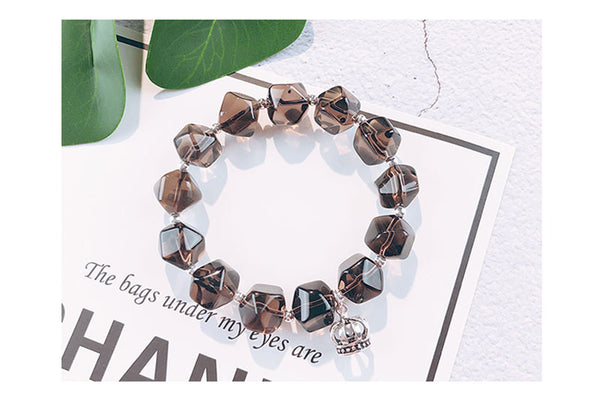 Sterling Silver Crown and Grey Crystal Beaded Bracelets for Women Nice