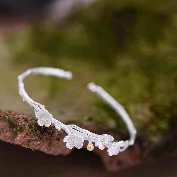 Sterling Silver Flower Bangle Bracelets Unique Jewelry Accessories Gifts For Women