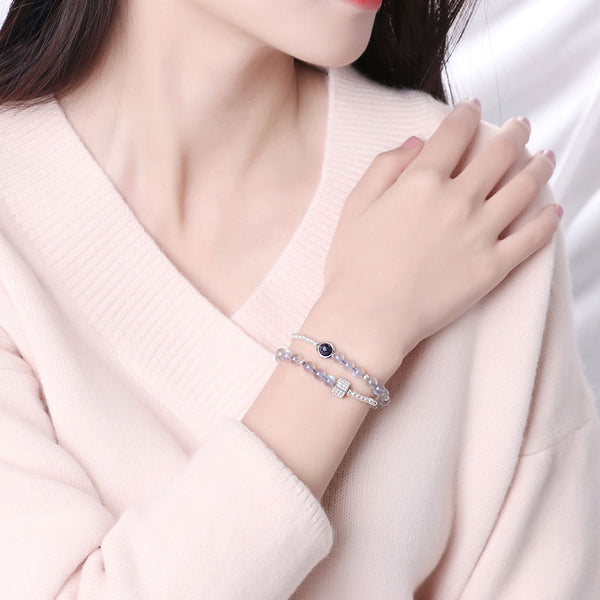 Sterling Silver Moonstone Blue sandstone Bead Bracelet Handmade Jewelry Accessories Gift Women beautiful