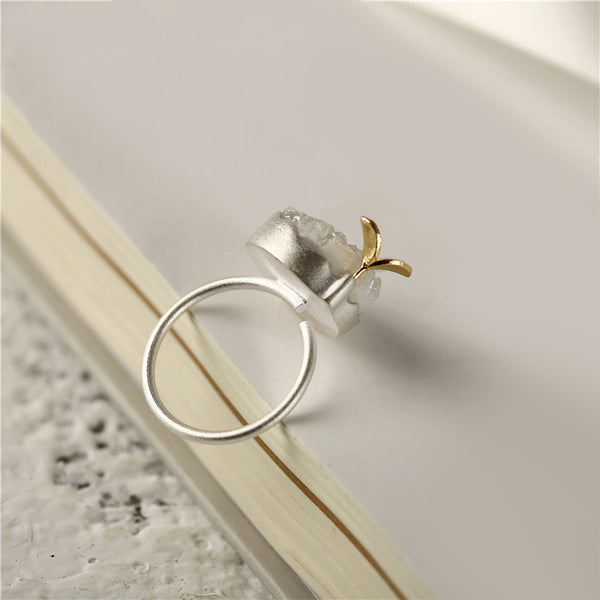 Sterling Silver Raw Drusy Crystal Cluster Rings Handmade Jewelry Accessories Gift Women beautiful