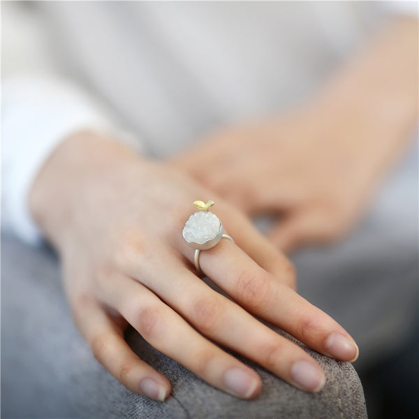Sterling Silver Raw Drusy Crystal Cluster Rings Handmade Jewelry Accessories Gift Women cute