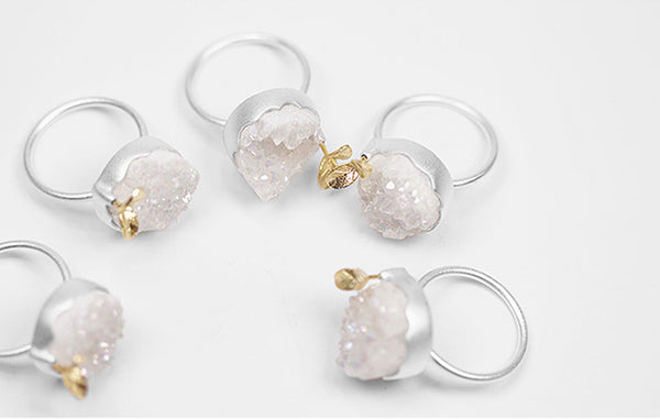 Sterling Silver Raw Drusy Crystal Cluster Rings Handmade Jewelry Accessories Gift Women elegant