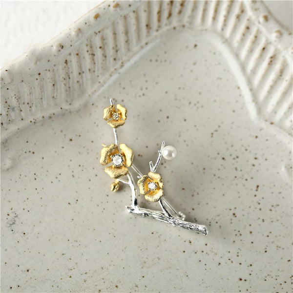 Sterling ilver Pearl Zircon Brooch women gift