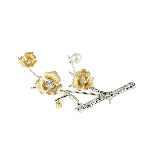 Sterling silver Pearl Zircon Brooch women